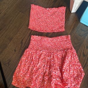 red flower print matching set